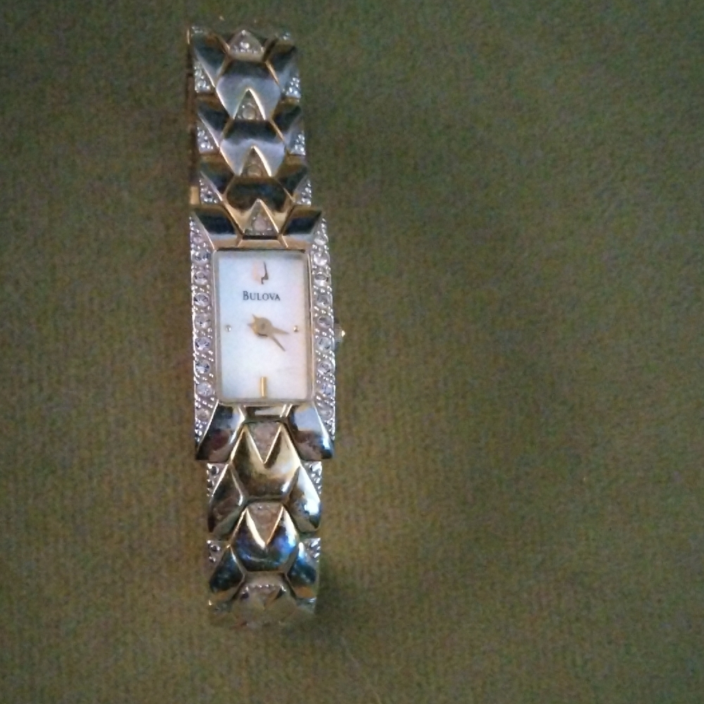 Bulova Women's Silver Tone Crystal-Trim Rectangular Bracelet Watch